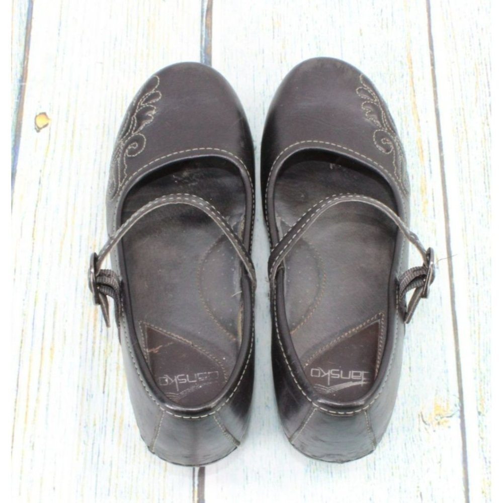 Dansko Black Leather Slip On Maryjane Clogs Heel Shoes Size 38 US 8 - Picture 7 of 9